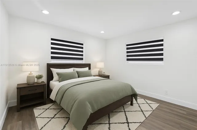 a bedroom with a bed and a walk in closet