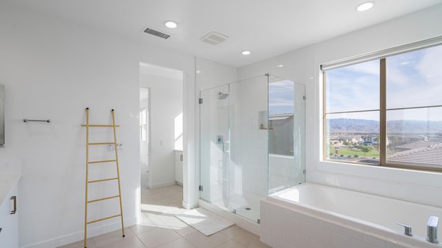 a bathroom with a bathtub and a shower