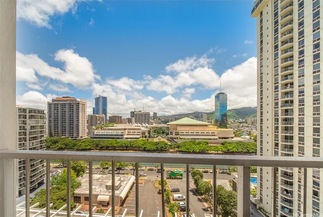 a city view from a balcony