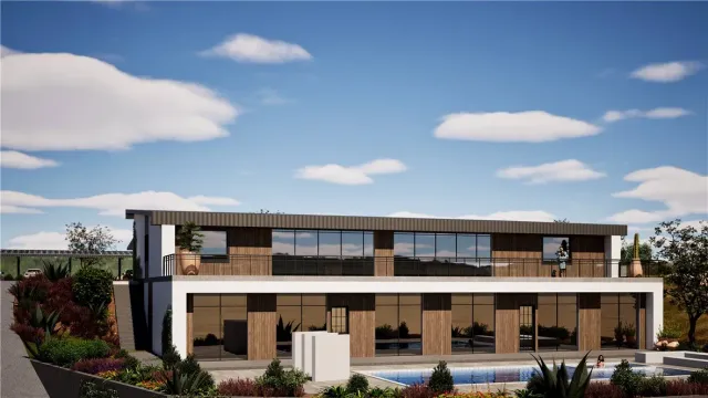 a front view of a building with street view