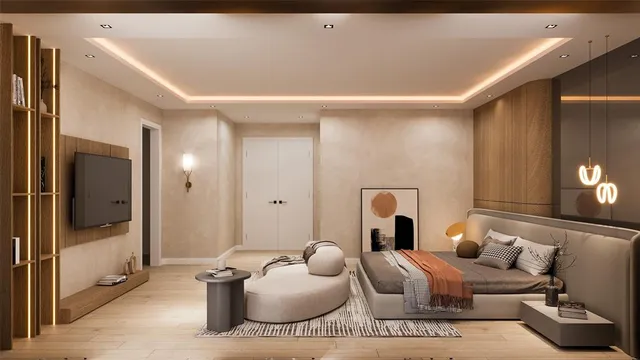 a bedroom with furniture and a flat screen tv