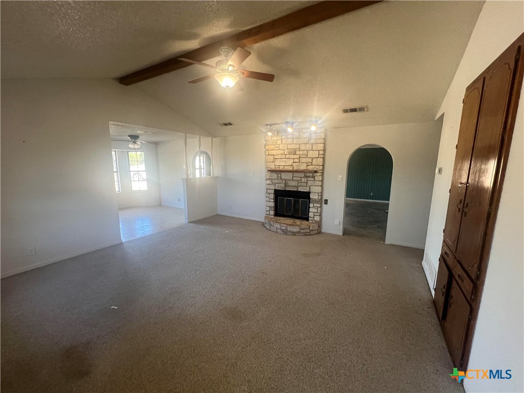 20239 Stillman Valley Road Florence, TX 76527 - Photo 12 of 35 an empty room with fireplace and windows