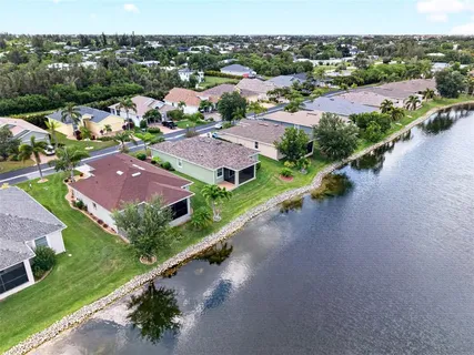 an aerial view of a house with a garden