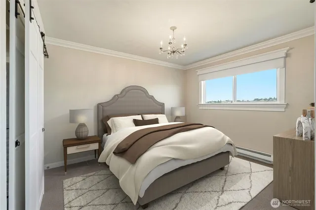 a bedroom with a bed and ceiling fan