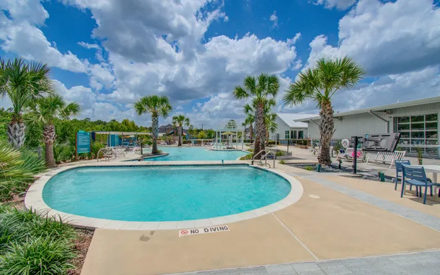 a view of a park with swings