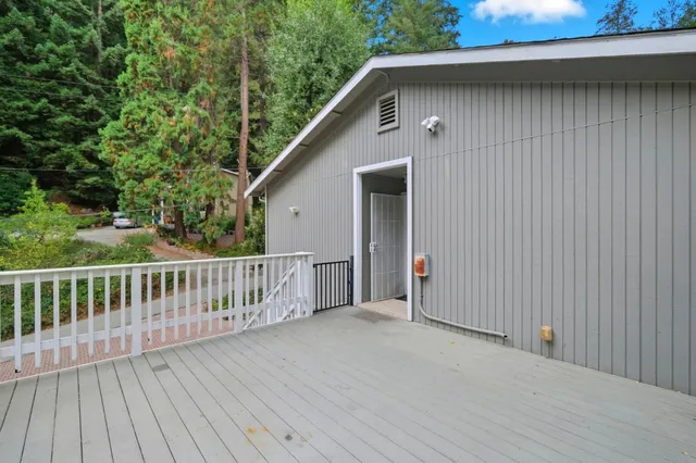 a view of a patio with furniture