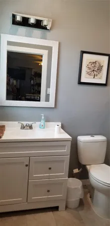 a bathroom with a toilet a sink and mirror