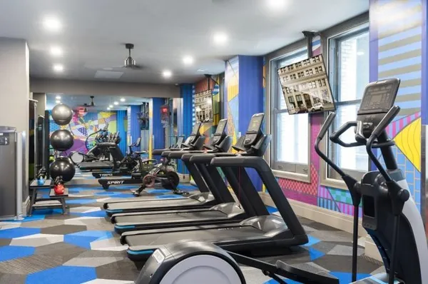 a view of a room with gym equipment