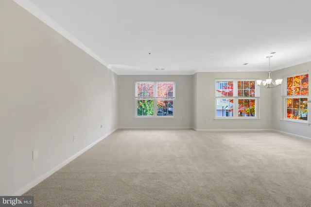 a view of a big room with kitchen and windows