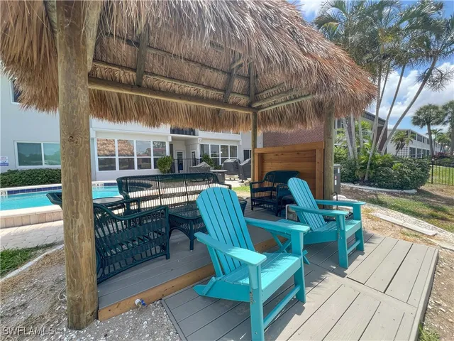 a view of a lake with a outdoor space