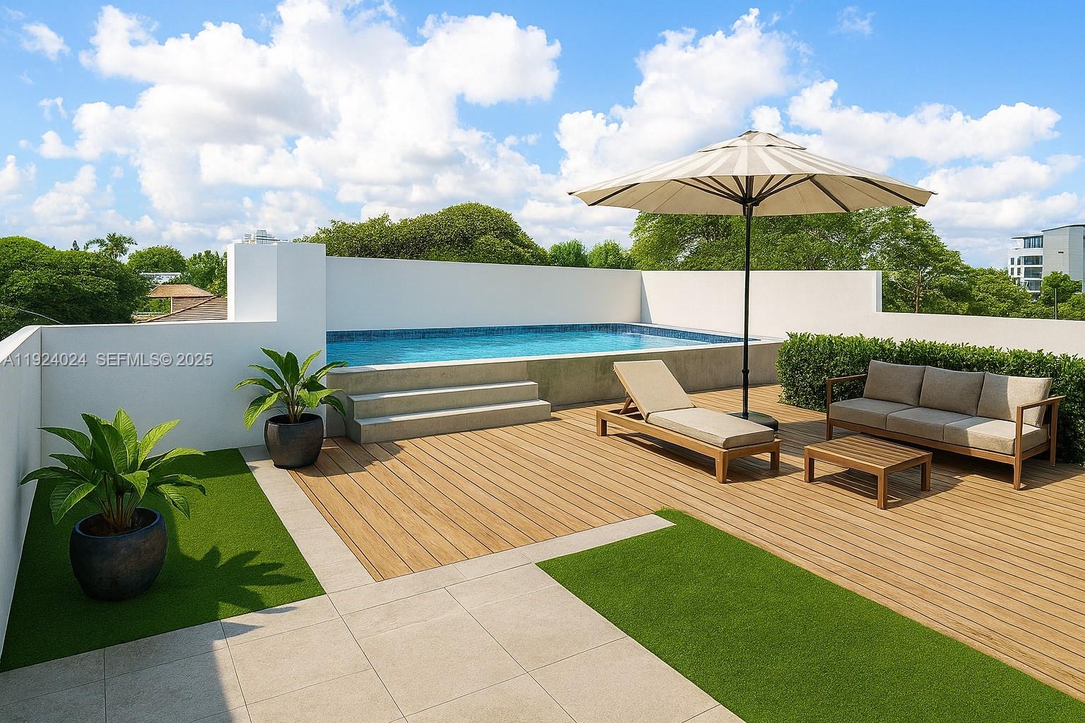 a view of a terrace with sitting area