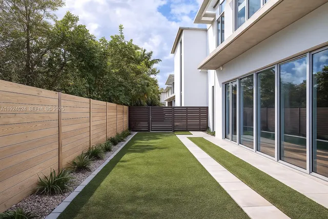 a view of a backyard with stairs