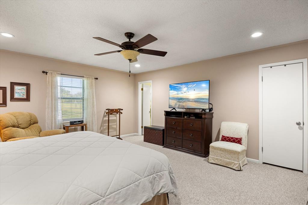 17305 Highway 281 Hico, TX 76457 - Photo 18 of 28 a bedroom with a bed and a chandelier