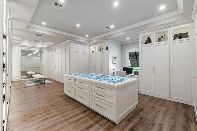 a bathroom with a large mirror