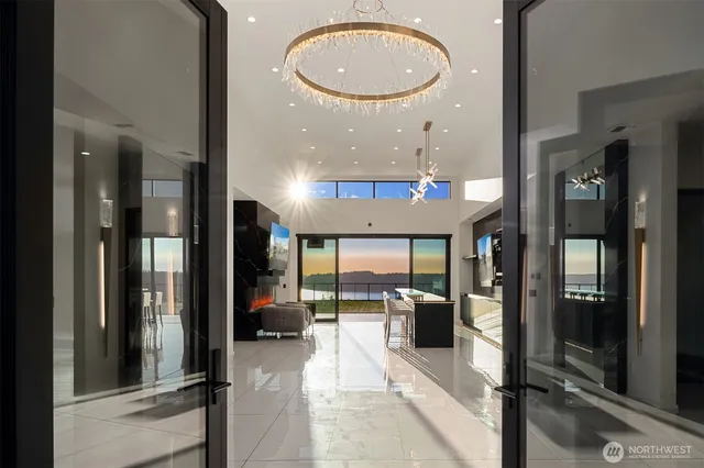 a view of a living room and bathroom