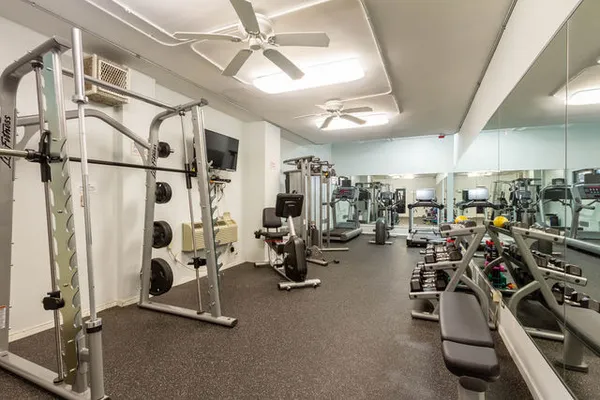 a view of a room with gym equipment