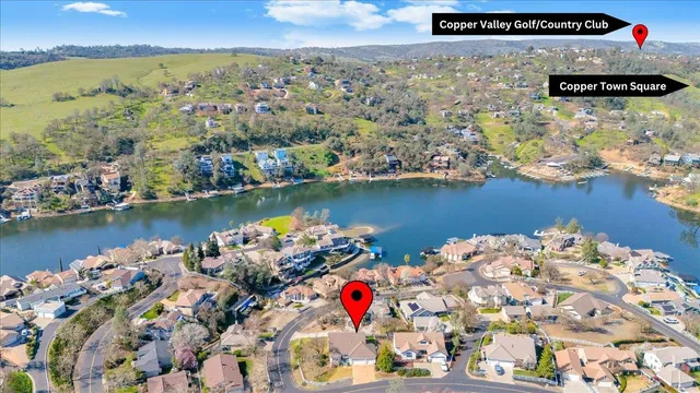 an aerial view of swimming pool and mountain view