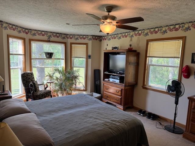 2551 Naylor Road Toone, TN 38381 - Photo 11 of 23 Bedroom with light colored carpet, a ceiling fan, and a textured ceiling
