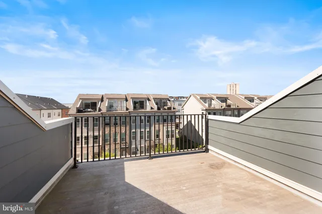 a terrace with a city view