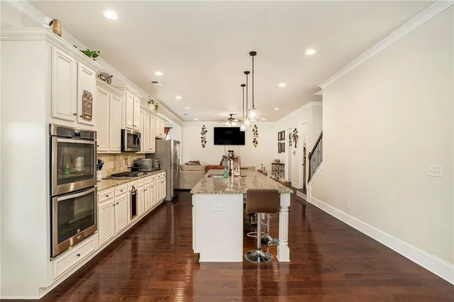 a living room with rug