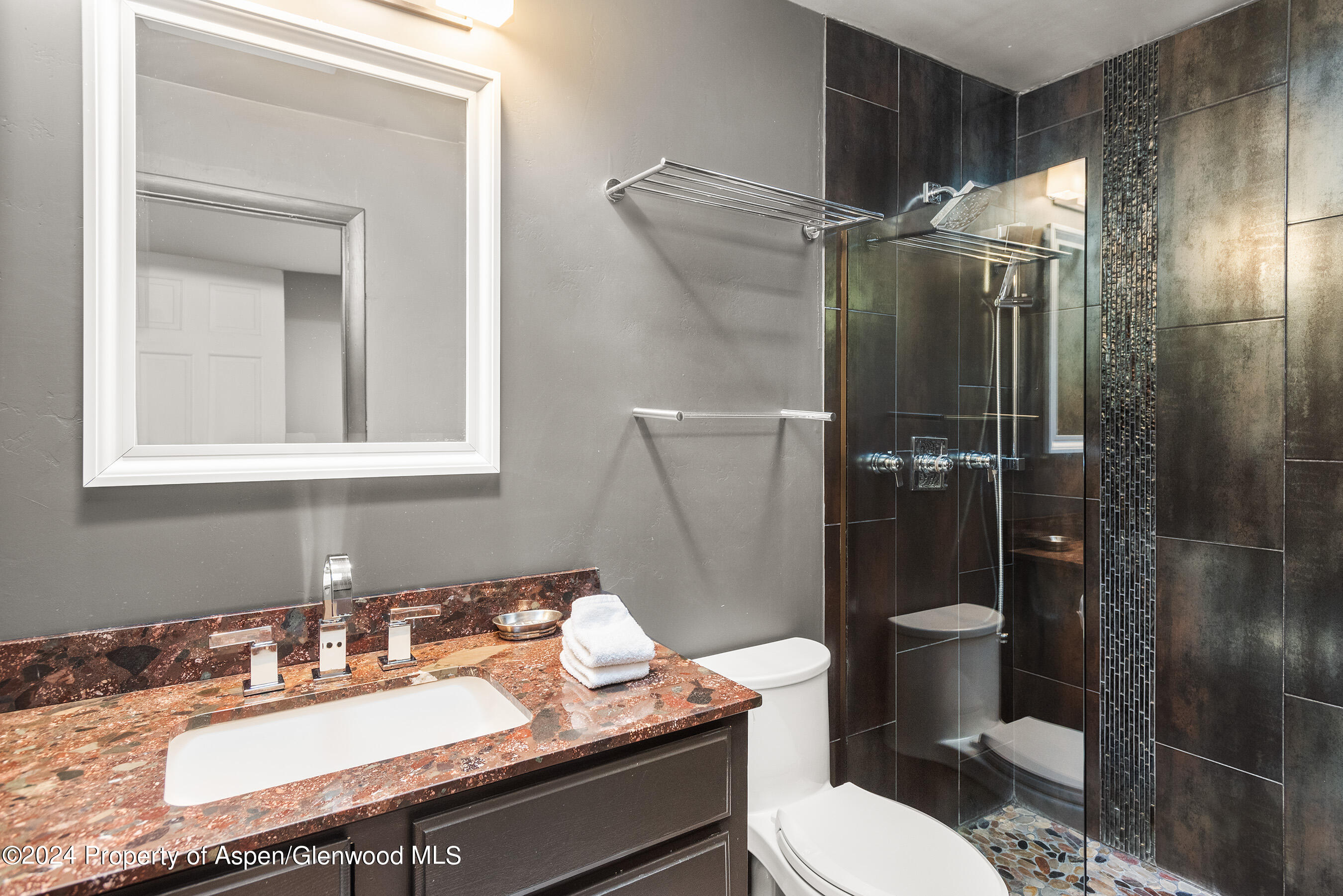 124 East Durant Avenue, Unit 1 Aspen, CO 81611 - Photo 8 of 11 a bathroom with a sink toilet and shower
