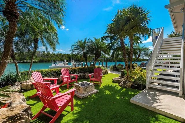 a backyard of a house with outdoor seating