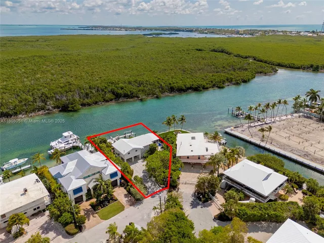 an aerial view of a house with a lake view