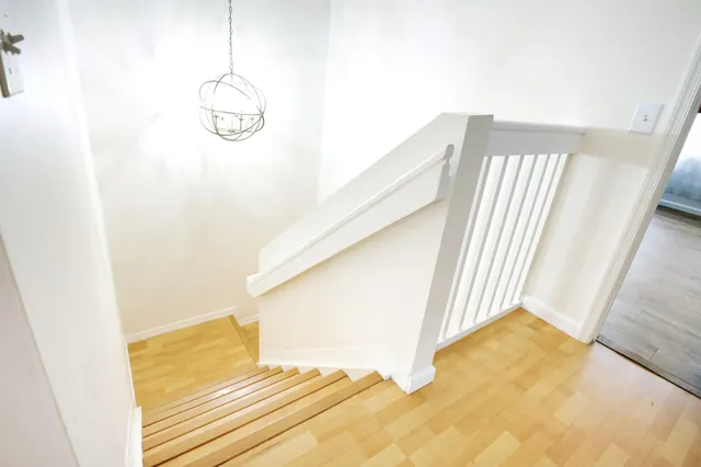 a view of a room with stairs
