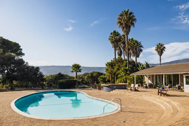 a view of a swimming pool with lounge chair