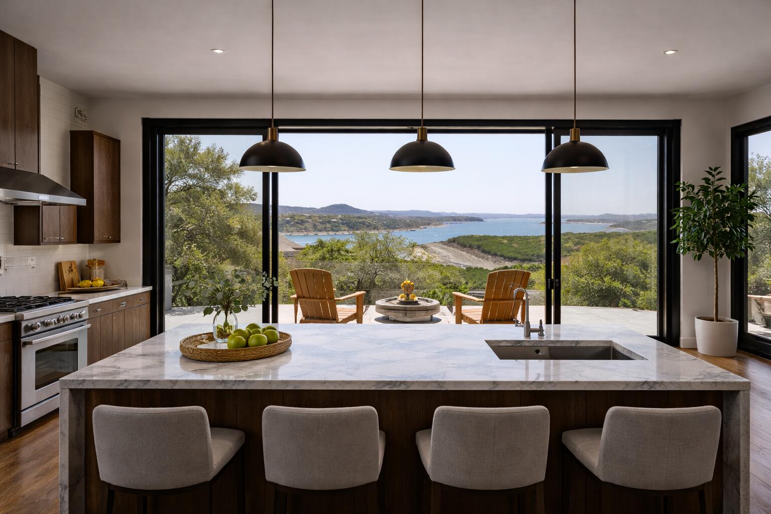 8102 Moon Rise Trail Jonestown, TX 78645 - Photo 15 of 33 a kitchen with a table chairs stove and kitchen view