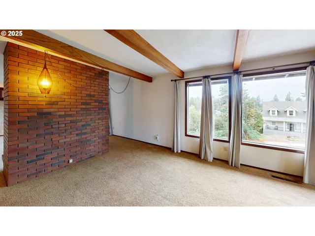 a living room with a large window