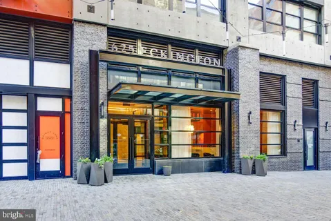 a view of a building with large windows