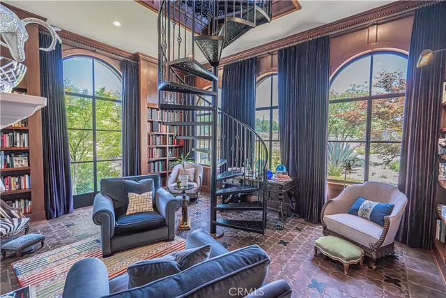 a large kitchen with a large window