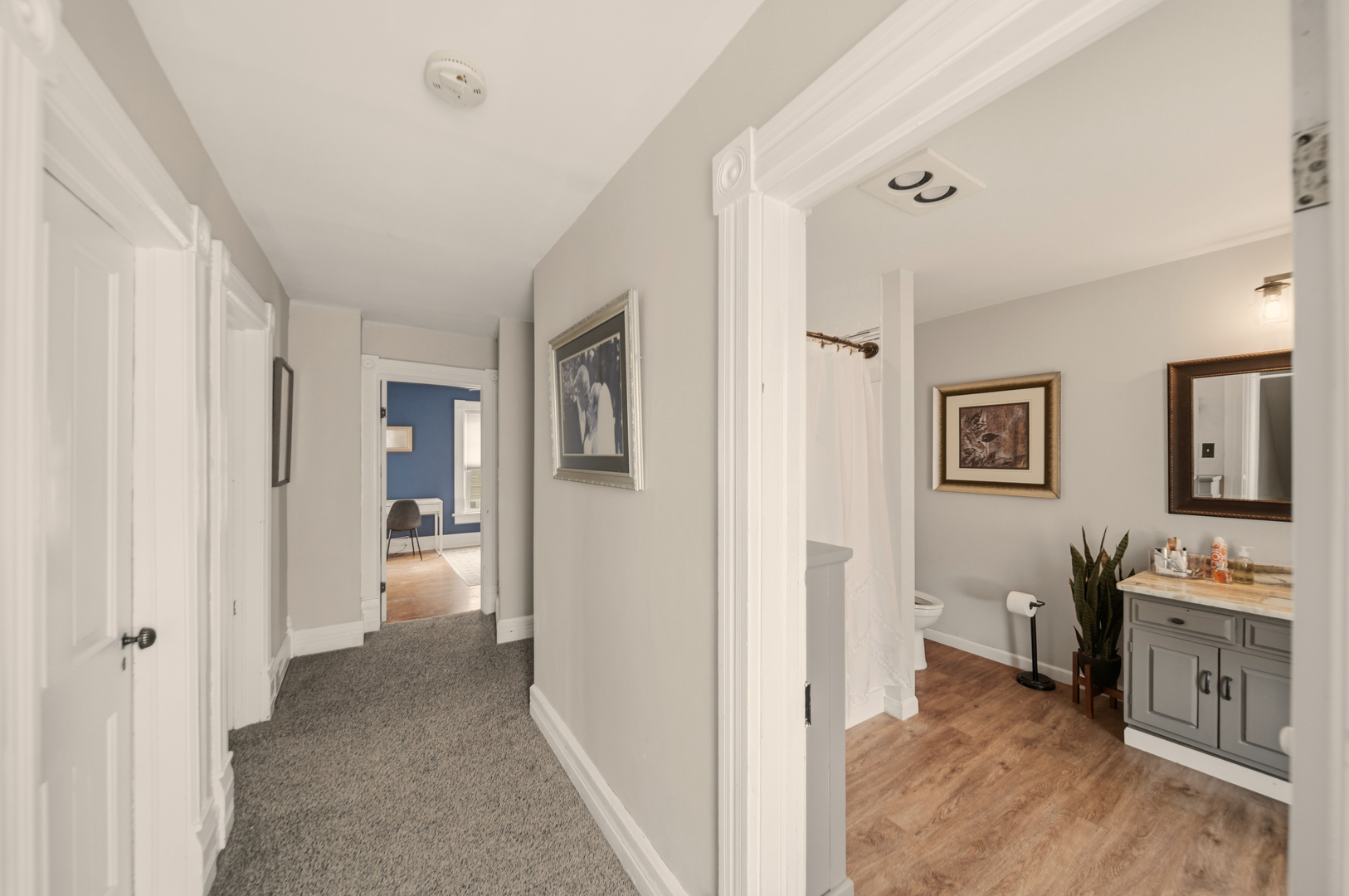 316 East 3rd Street Dixon, IL 61021 - Photo 20 of 45 a view of a hallway with bathroom and wooden floor