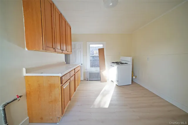 a kitchen with a sink and wooden cabinets