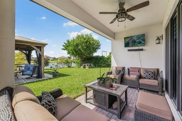 a outdoor living space with furniture and garden