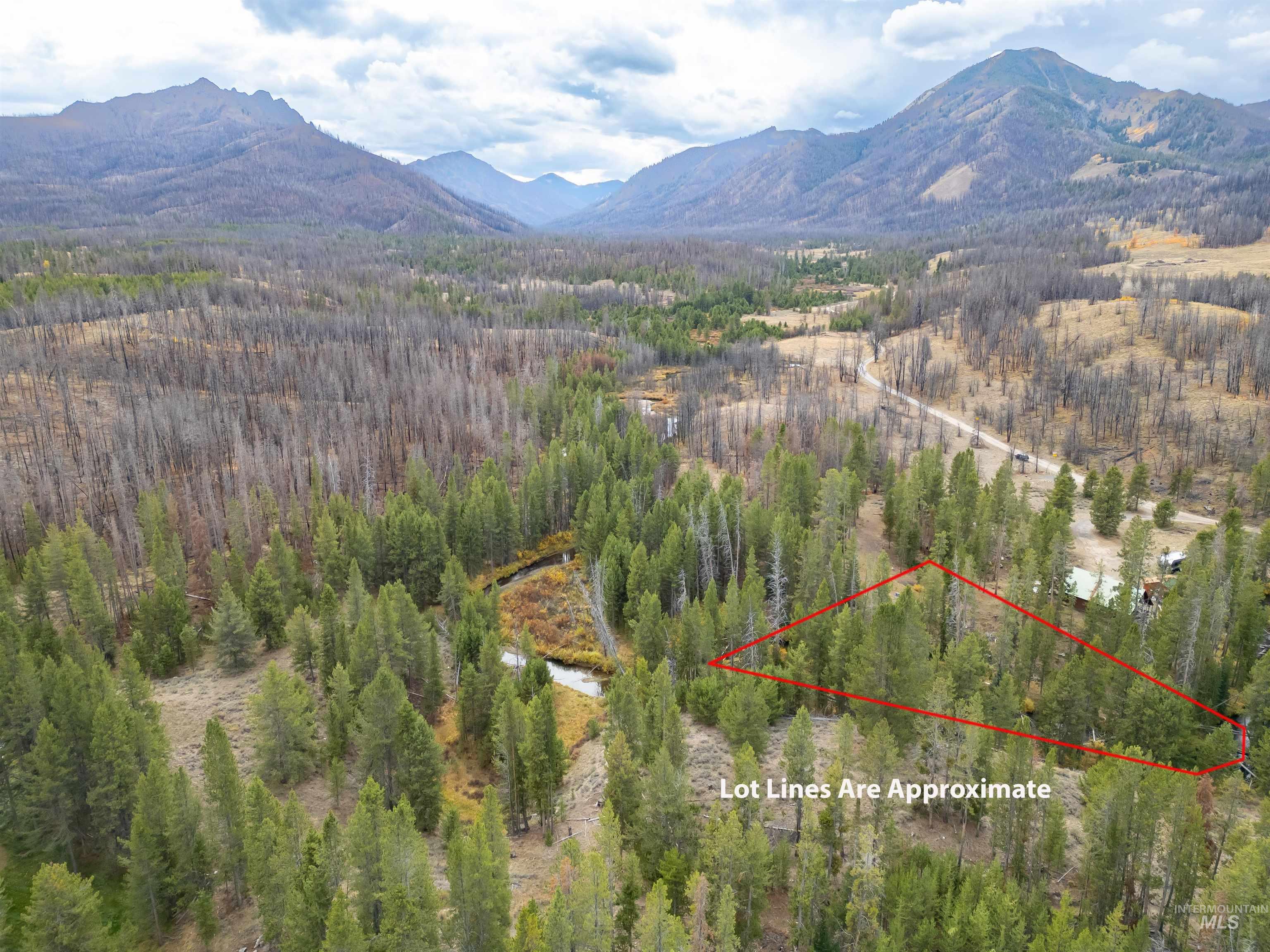 773 Smiley Creek Road Ketchum, ID 83340 - Photo 22 of 27 Aerial overview of property's location with mountains and property parcel outlined