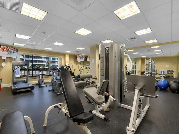 a view of a room with gym equipment