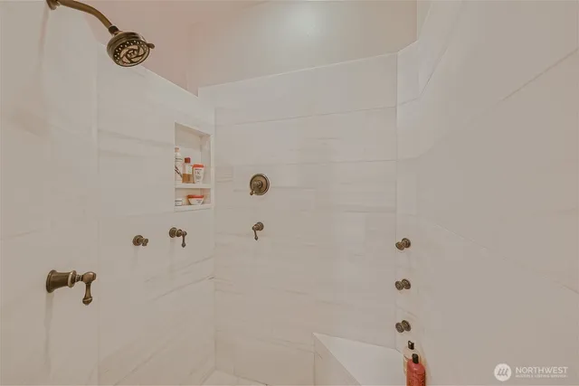 a bathroom with a bathtub