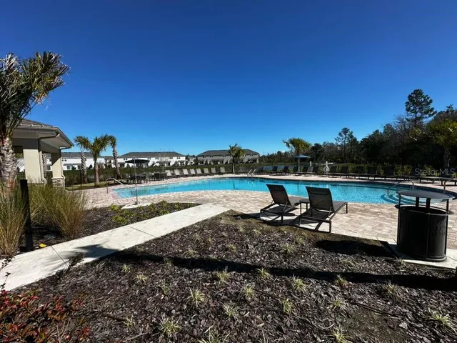 a view of a lake with a terrace