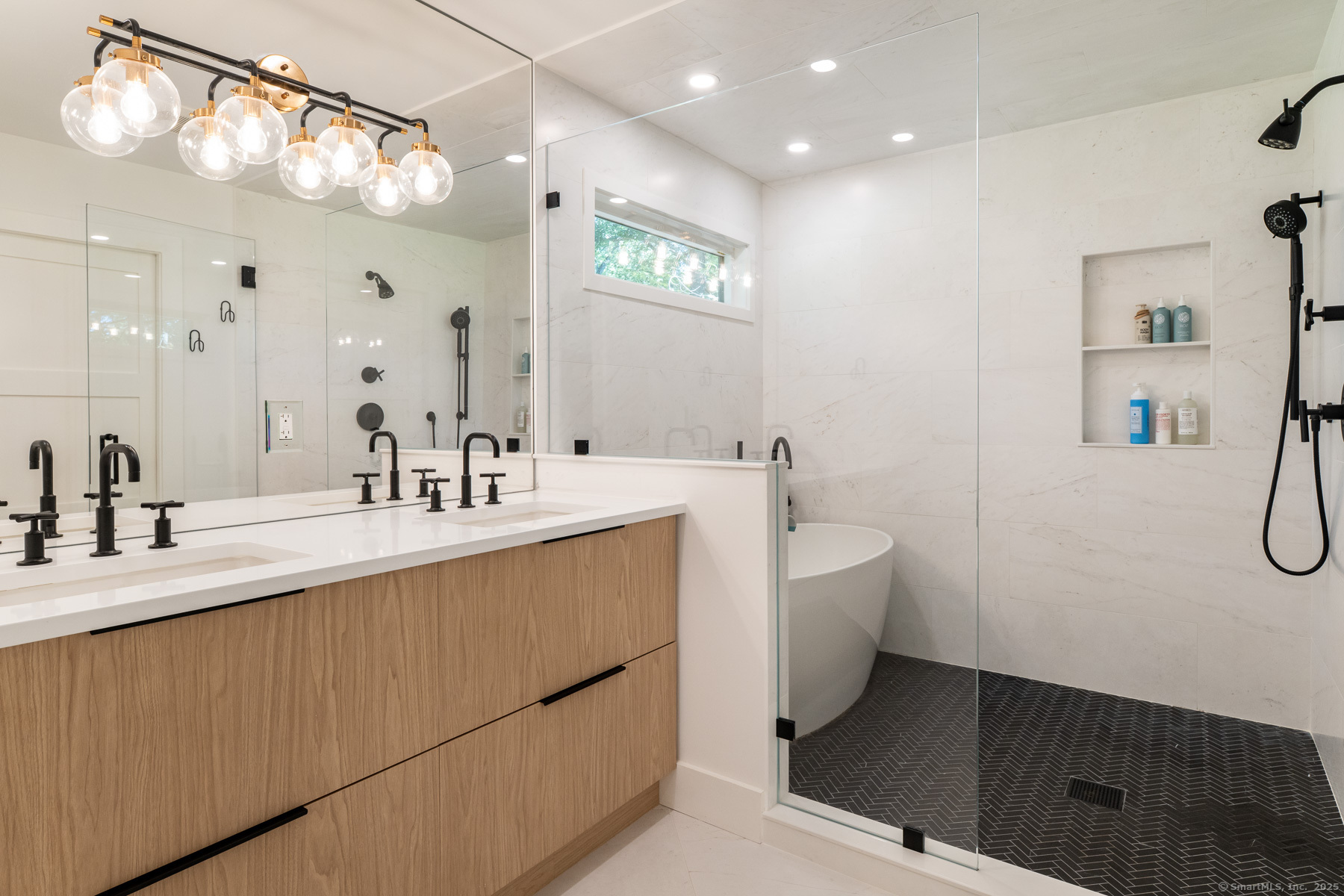 12 Libby Lane Darien, CT 06820 - Photo 15 of 36 a bathroom with a double vanity sink mirror and toilet