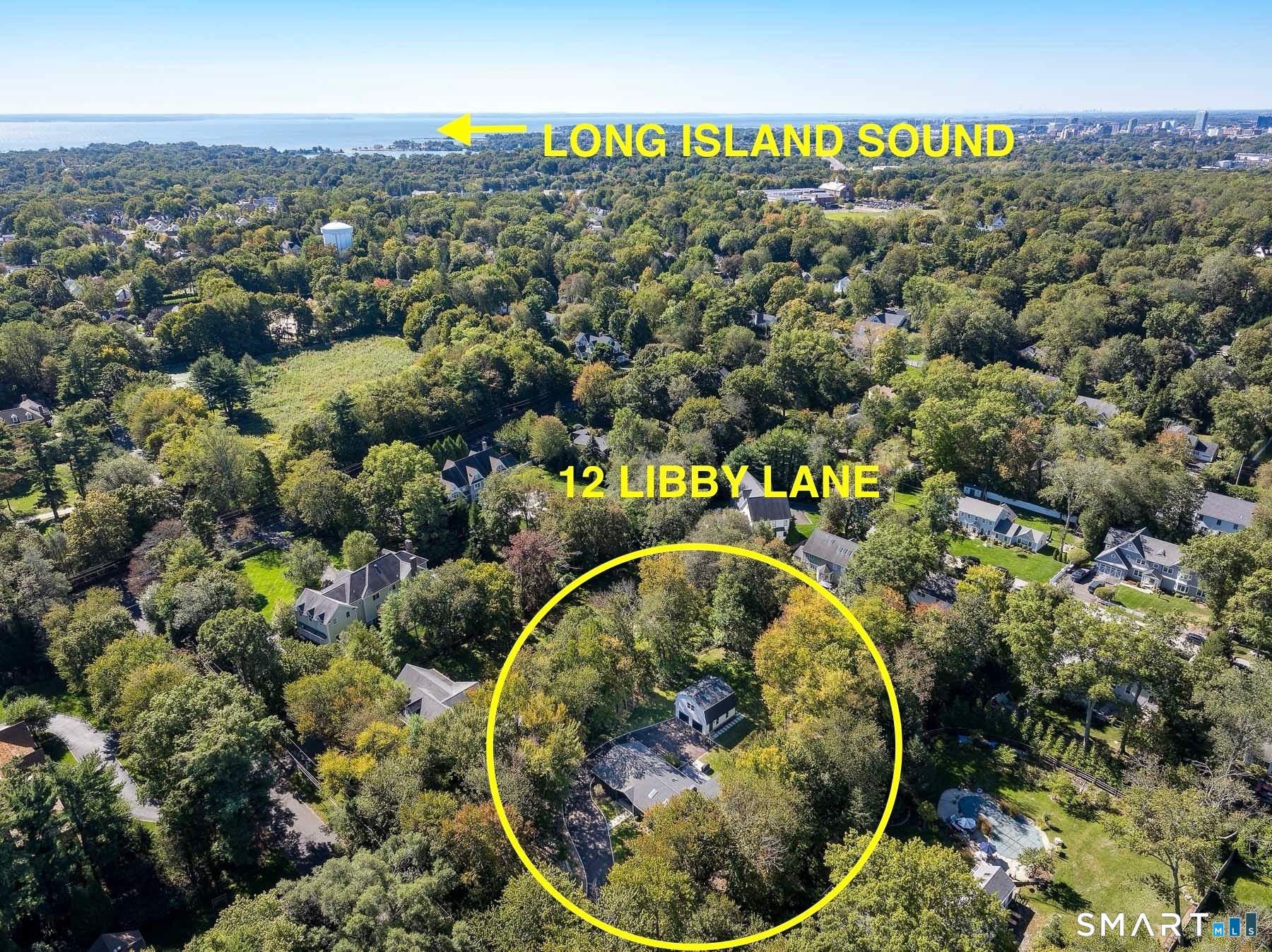 12 Libby Lane Darien, CT 06820 - Photo 29 of 36 an aerial view of residential house with outdoor space and swimming pool