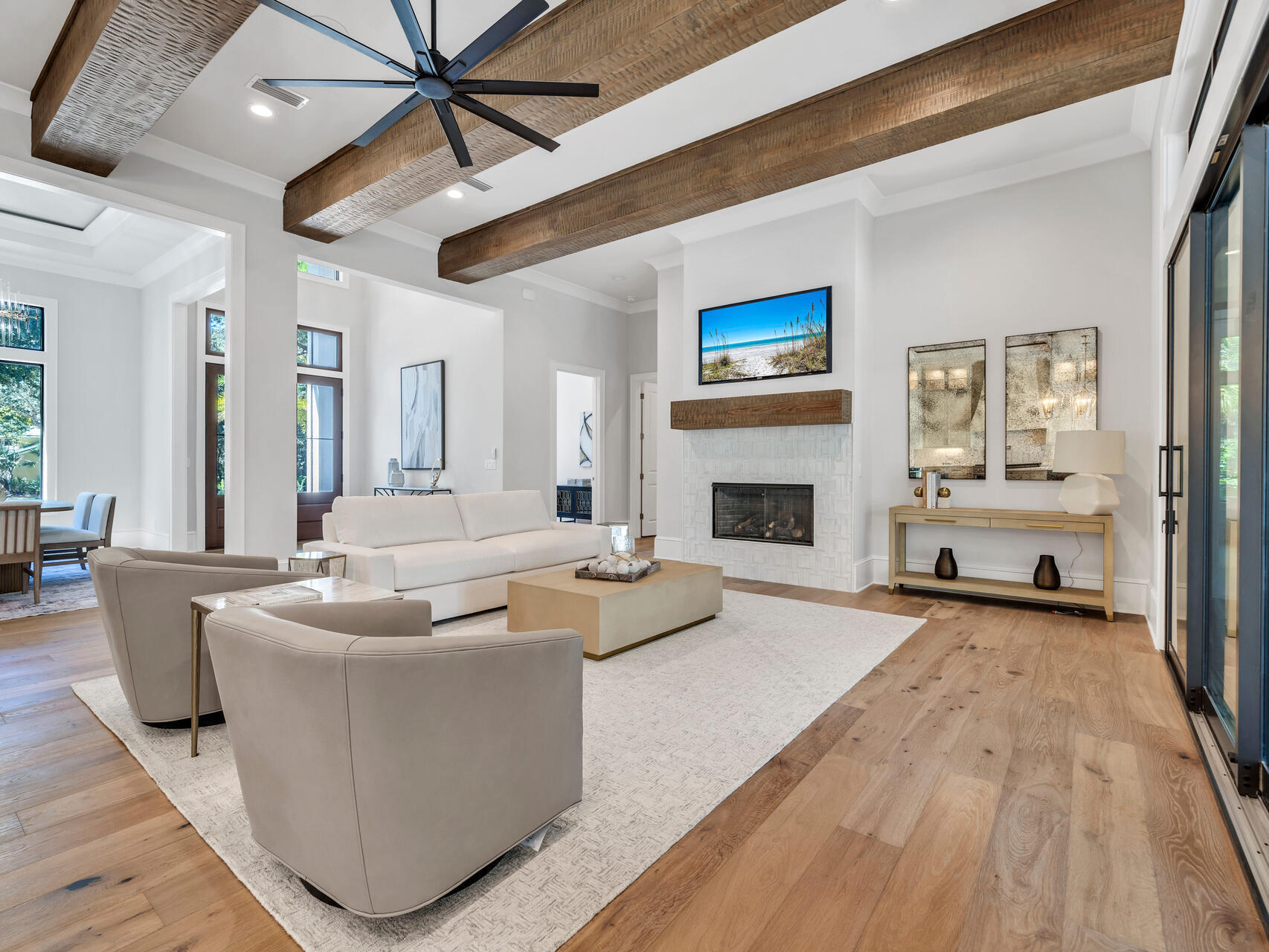 3526 Burnt Pine Lane Miramar Beach, FL 32550 - Photo 7 of 49 a living room with furniture and a fireplace