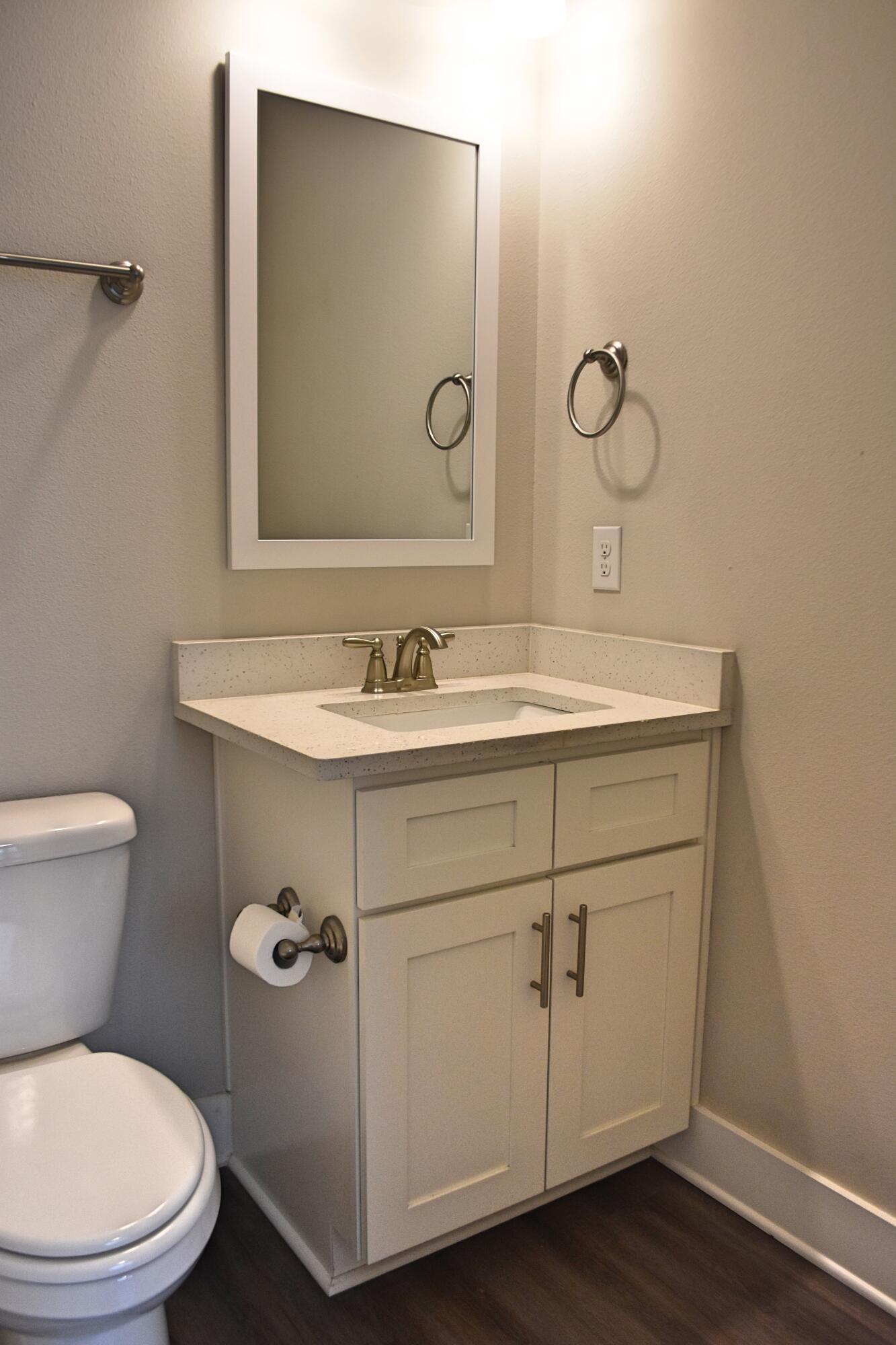 242 North Sand Palm Road Freeport, FL 32439 - Photo 17 of 34 a bathroom with a toilet sink vanity and mirror
