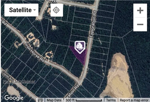 a view of a yard with large trees