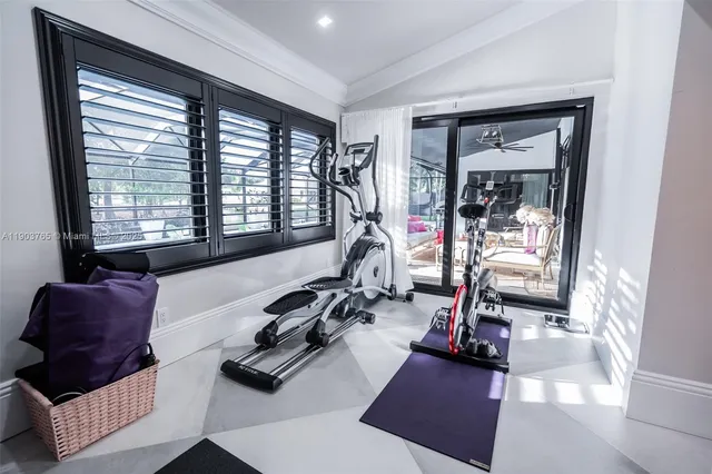 a view of a room with gym equipment