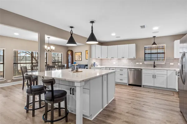 a kitchen with lots of counter top space