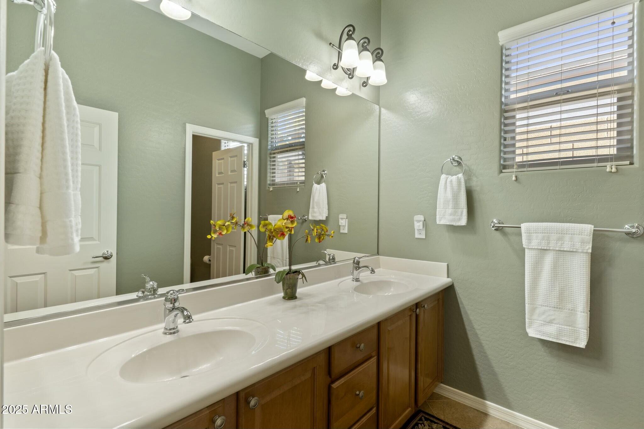 2022 West Steed Ridge Phoenix, AZ 85085 - Photo 39 of 85 a bathroom with a double vanity sink and a mirror