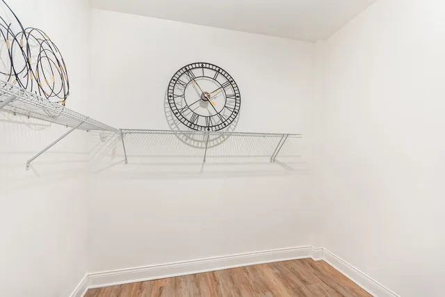 a view of a room with racks on the wall