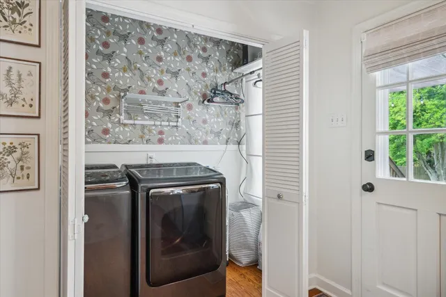 a utility room with dryer and washer